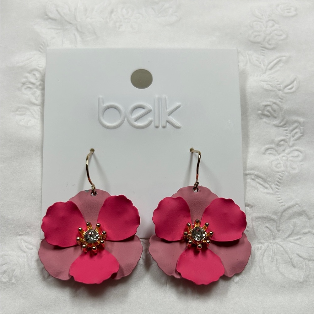 Belk Pink and Gold Floral Earrings